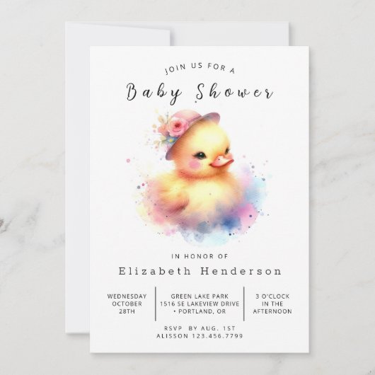 Moderne Printable Duck Baby Duck Dusche Einladung (Vorderseite)