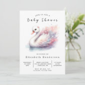 Moderne Printable Swan Baby Dusche Einladung (Stehend Vorderseite)