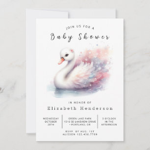 Moderne Printable Swan Baby Dusche Einladung