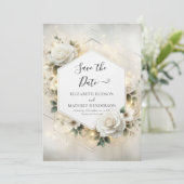 Moderne Printable White Roses Wedding Save The Date (Stehend Vorderseite)