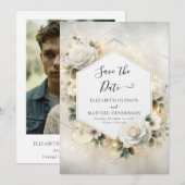 Moderne Printable White Roses Wedding Save The Date (Vorne/Hinten)