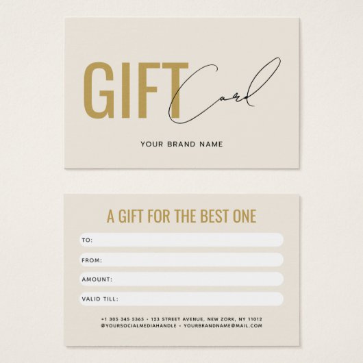 Moderne professionelle beigegoldene Geschenkkarte  (Vorne & Hinten)