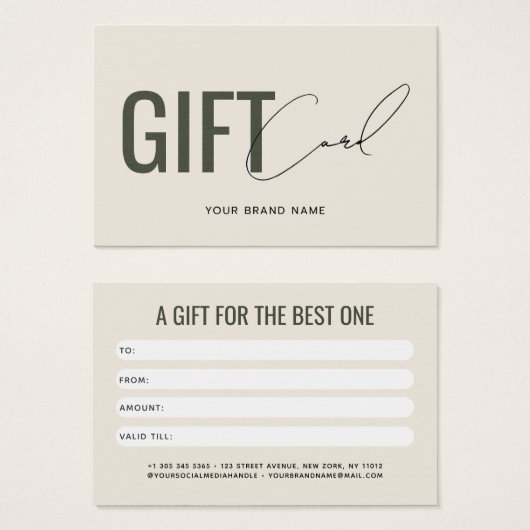Moderne professionelle beigegrüne Kunden-Geschenkk (Vorne & Hinten)
