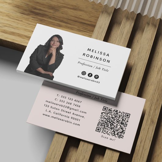 Moderne professionelle Foto- und QR-Code-Rosé Visi Visitenkarte
