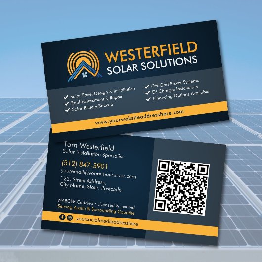 Moderne professionelle Installation von Solarmodul Visitenkarte
