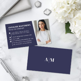 Moderne professionelle Navy-Blue-Fotografie Visitenkarte