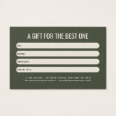 Moderne professionelle olivgrüne Geschenkkarte für (Rückseite)