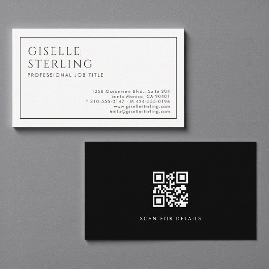 Moderne professionelle QR-Code-Minimalist Schwarzw Visitenkarte