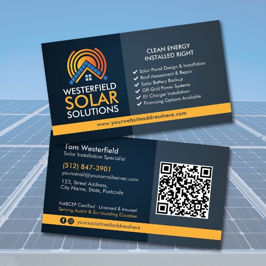 Moderne professionelle Solaranlageninstallation Visitenkarte