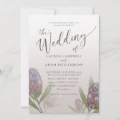 Moderne Protea Lila Blumenhochzeit Einladung (Vorderseite)