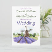 Moderne Provence Lavender Fields Floral Wedding Einladung (Stehend Vorderseite)