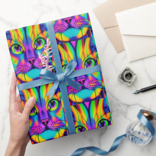 Moderne psychedelische Katzenmuster einzigartig fa Geschenkpapier