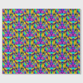 Moderne psychedelische Katzenmuster einzigartig fa Geschenkpapier (Flach)