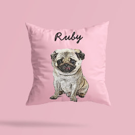 Moderne Pug-Hund-Illustration | Namen hinzufügen  Kissen