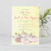 Moderne Pumpkin Blush Pink Gold Gelbe Babydusche Einladung (Stehend Vorderseite)