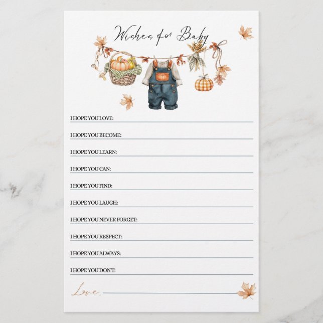 Moderne Pumpkin Fall Baby Dusche wünscht Spiel (Vorderseite)