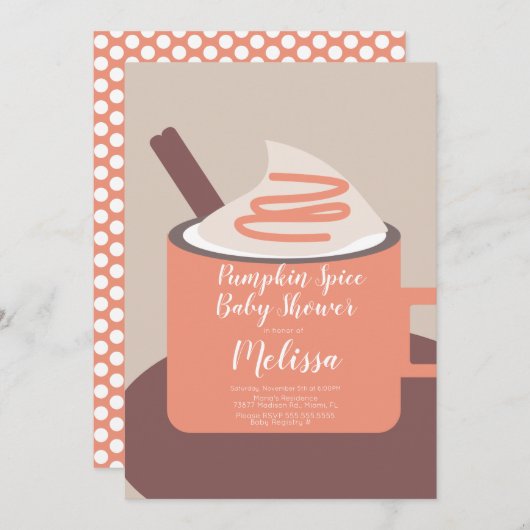 Moderne Pumpkin Gewürz-Tasse Fall Baby Dusche Einladung (Vorne/Hinten)