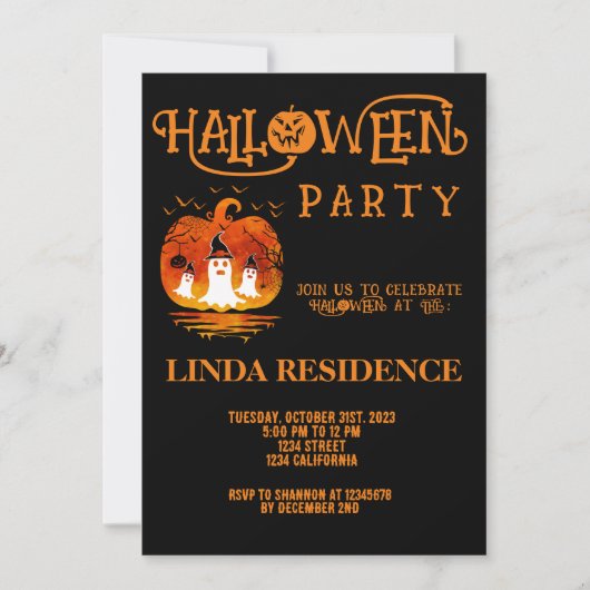 Moderne Pumpkin Schwarze Orangen Happy Halloween Einladung (Vorderseite)