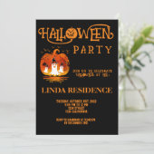 Moderne Pumpkin Schwarze Orangen Happy Halloween Einladung (Stehend Vorderseite)
