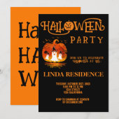 Moderne Pumpkin Schwarze Orangen Happy Halloween Einladung (Vorne/Hinten)