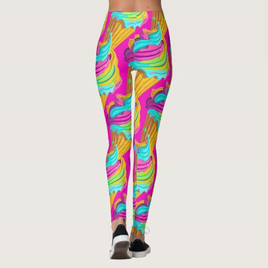 Moderne Puppe Girly Hot Pink Neo Ice Creme Muster Leggings (Rückseite)