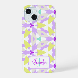 Moderne Purpur-Gelb-Mint-Monogramm-Geometrie iPhone 15 Hülle