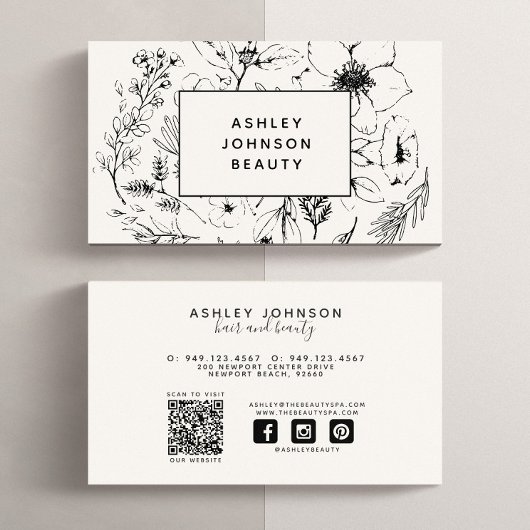 Moderne QR Code Botanische Blush Black Social Medi Visitenkarte