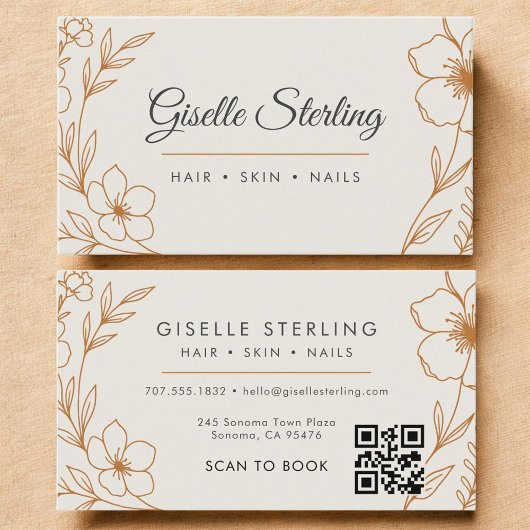 Moderne QR-Code Botanische florale Kupfer Taupe Visitenkarte