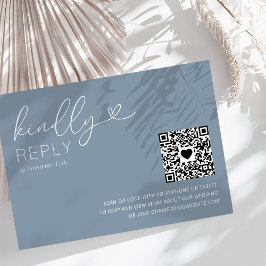 Moderne QR Code Dusty Blue Wedding RSVP Card Karte