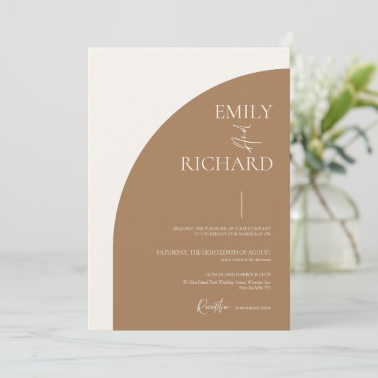 Moderne QR-Code-Einladung zur Hochzeit von Half Ar Einladung (Stehend Vorderseite)