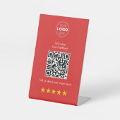 Moderne QR-Code-Feedback- und Bewertungen Rot und Sockelschild (Vorderseite)