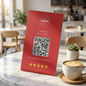 Moderne QR-Code-Feedback- und Bewertungen Rot und Sockelschild