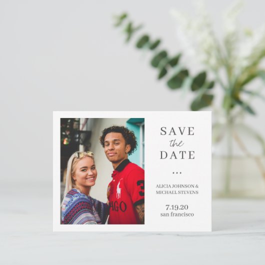 Moderne QR CODE Foto Hochzeit speichern das Datum Ankündigungspostkarte (Stehend Vorderseite)