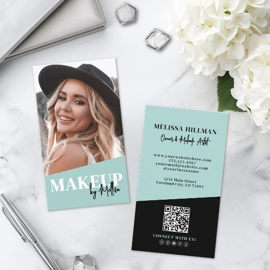 Moderne QR-Code-Foto-Make-up Vertikal Visitenkarte