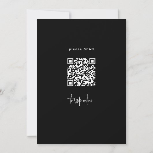 Moderne QR CODE Foto-Namen Skript Hochzeit Einladung (Rückseite)