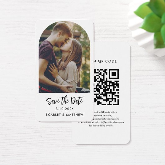 Moderne QR Code Foto Wedding Website Save the Date (Schreibtisch)