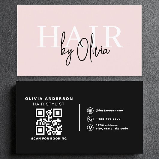 Moderne QR-Code-Haarstylist Blush Pink Typografie Visitenkarte