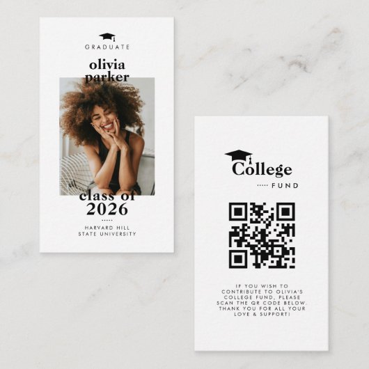 Moderne QR-Code Hochschulstipendium Foto Abschluss Begleitkarte (Vorne/Hinten)