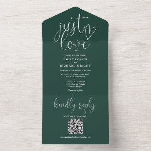 Moderne QR-Code-Hochzeit in Smaragdgrün einfach li All In One Einladung
