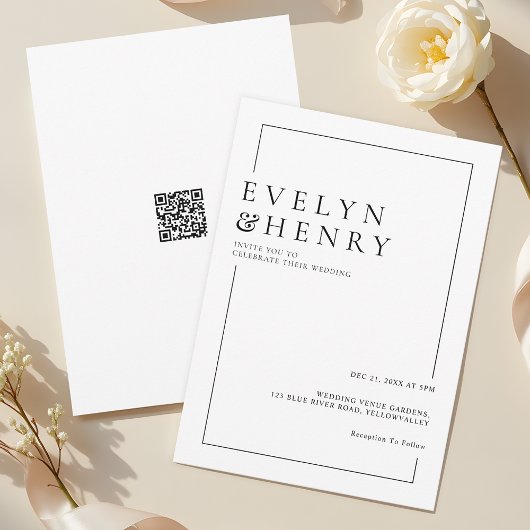 Moderne QR-Code-Hochzeit mit einfachen schwarzen L Einladung