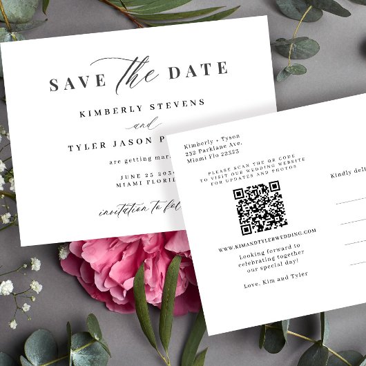Moderne QR CODE Hochzeit Save the Date Ankündigungspostkarte