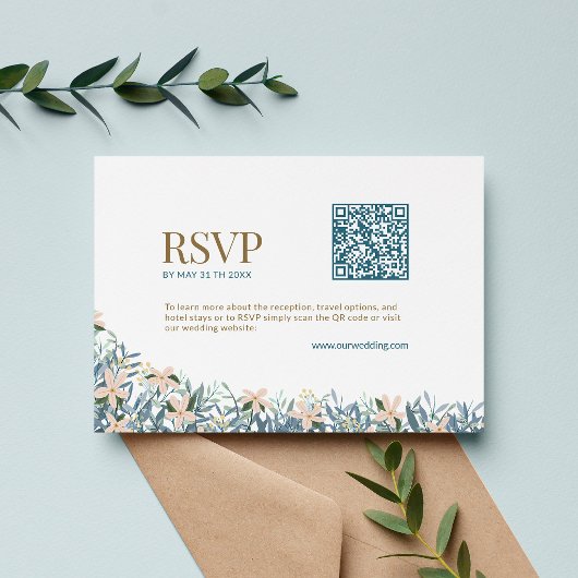 Moderne QR-Code-Hochzeits-RSVP-Wildblumen-Monogram Begleitkarte