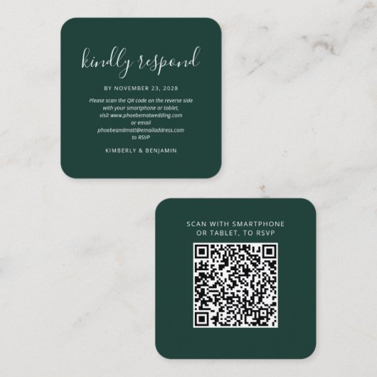 Moderne QR-Code-Hochzeitsantwort-RSVP-Karte Quadratische Visitenkarte (Vorne/Hinten)