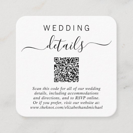 Moderne QR Code Hochzeitsdetails Begleitkarte (Vorderseite)