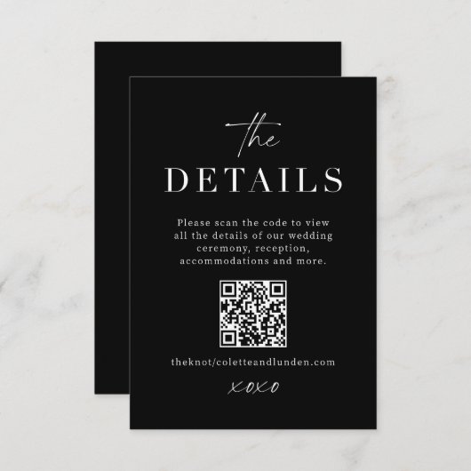 Moderne QR-Code-Karte mit Angaben zur Hochzeitssti Begleitkarte (Vorne/Hinten)