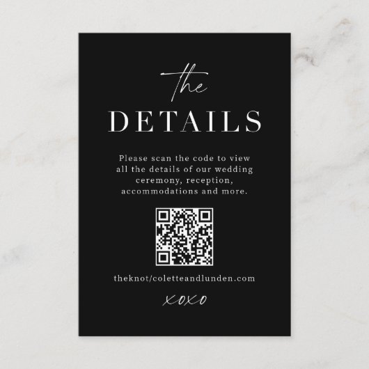 Moderne QR-Code-Karte mit Angaben zur Hochzeitssti Begleitkarte (Vorderseite)