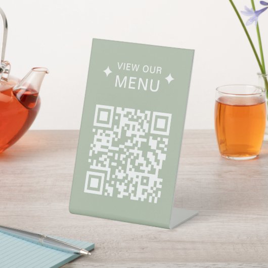 Moderne QR Code Menus für Restaurants schwarz Sockelschild (In SItu)