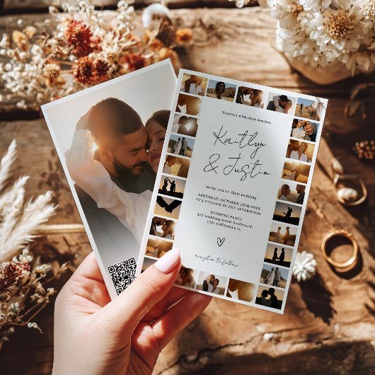 Moderne Qr Code Minimal 29 Foto Grid Wedding Einladung
