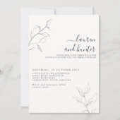 Moderne QR Code Navy Blue Script Botanische Hochze Einladung (Vorderseite)