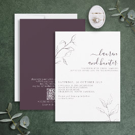 Moderne QR Code Plum Lila botanische Hochzeit Einladung
